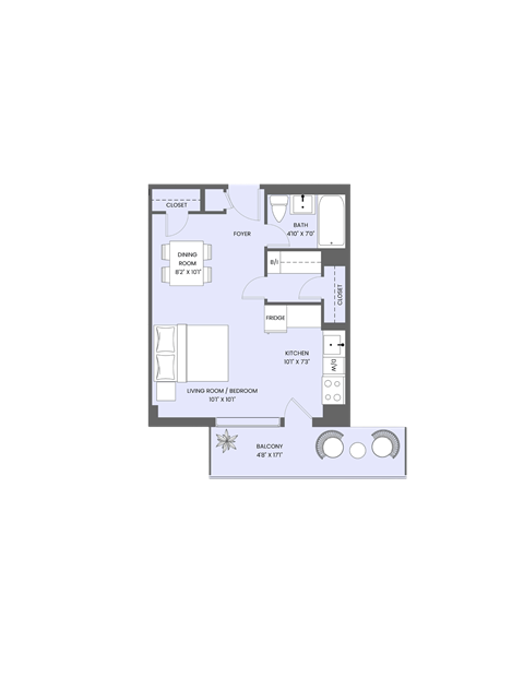 A floor plan of a house with a kitchen, living room, and bathroom.